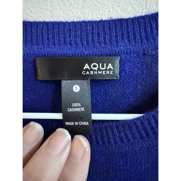 Aqua Cashmere Black Blue Dress Small 100% Cashmere Office Date Night - Picture 2 of 5